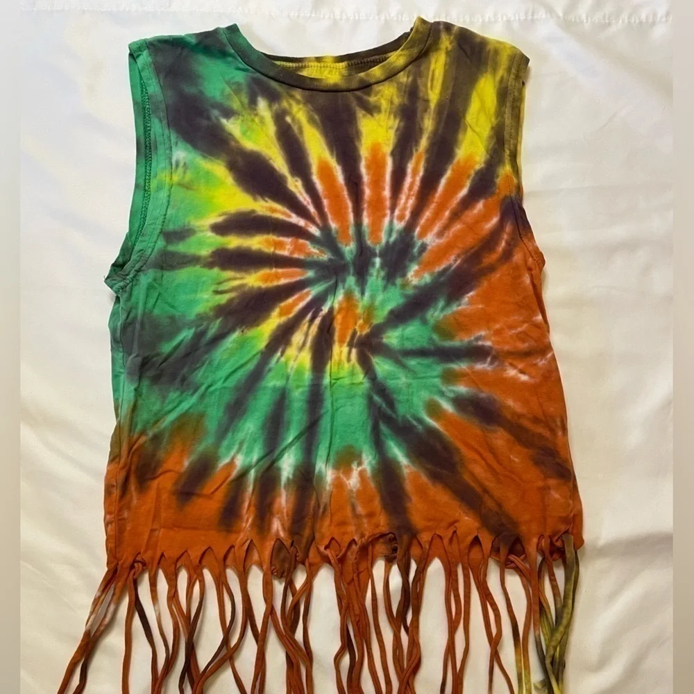 On Fire size small green and orange tie dye boho tank top - Picture 2 of 4